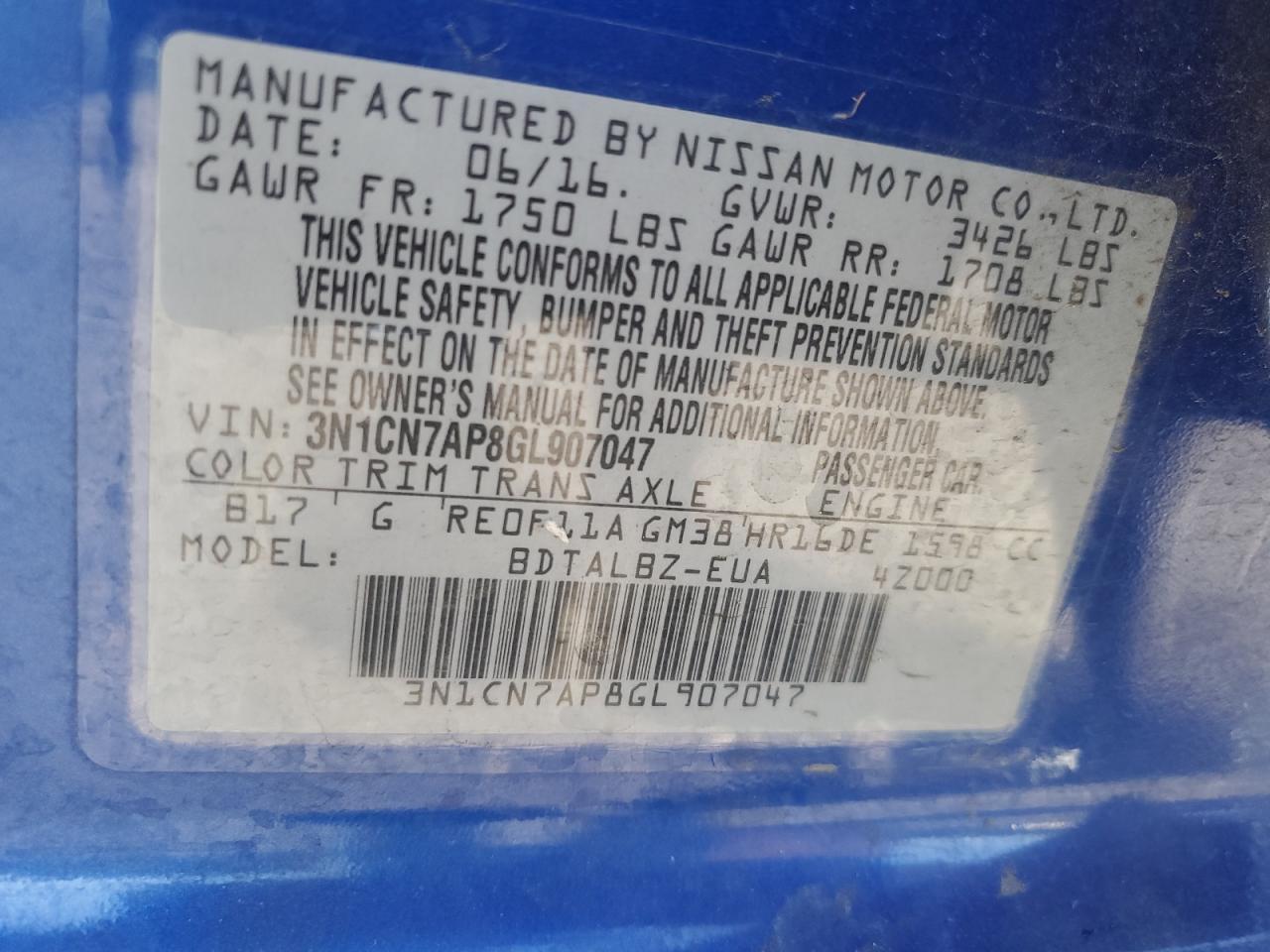 2016 NISSAN VERSA