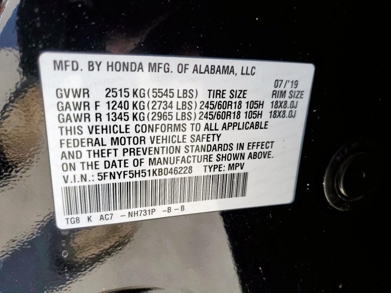 2019 HONDA PILOT