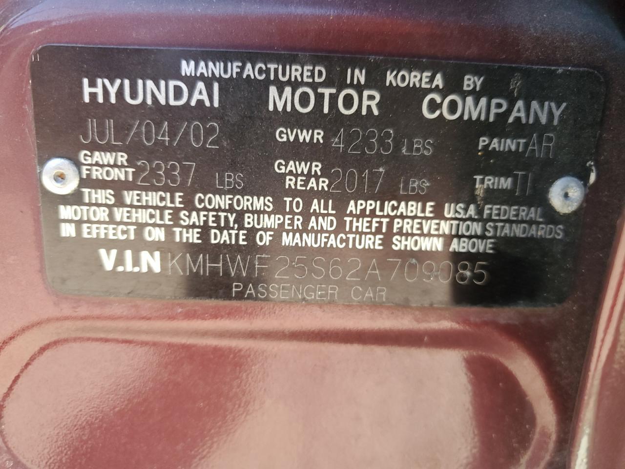 2002 HYUNDAI SONATA