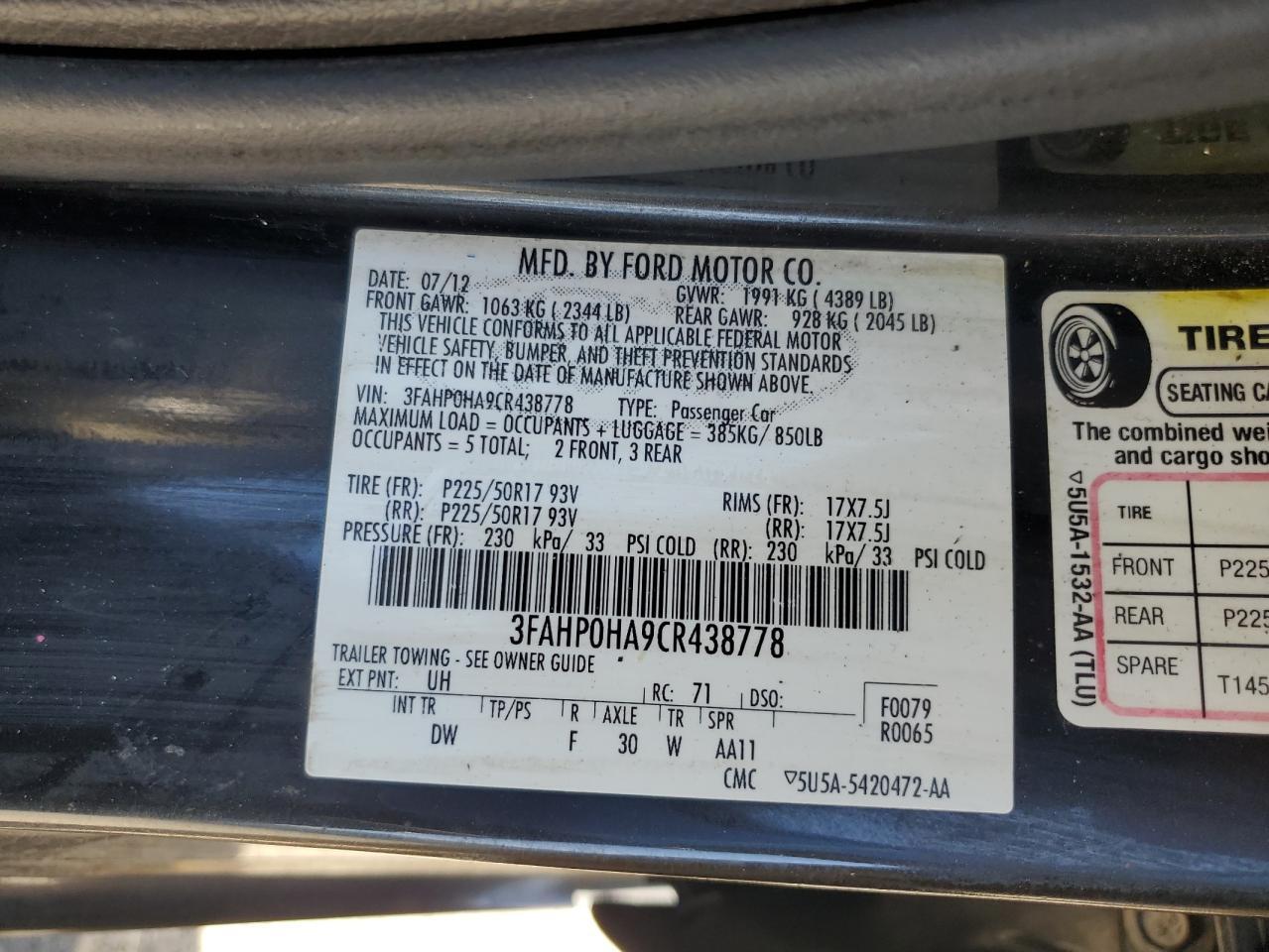 2012 FORD FUSION