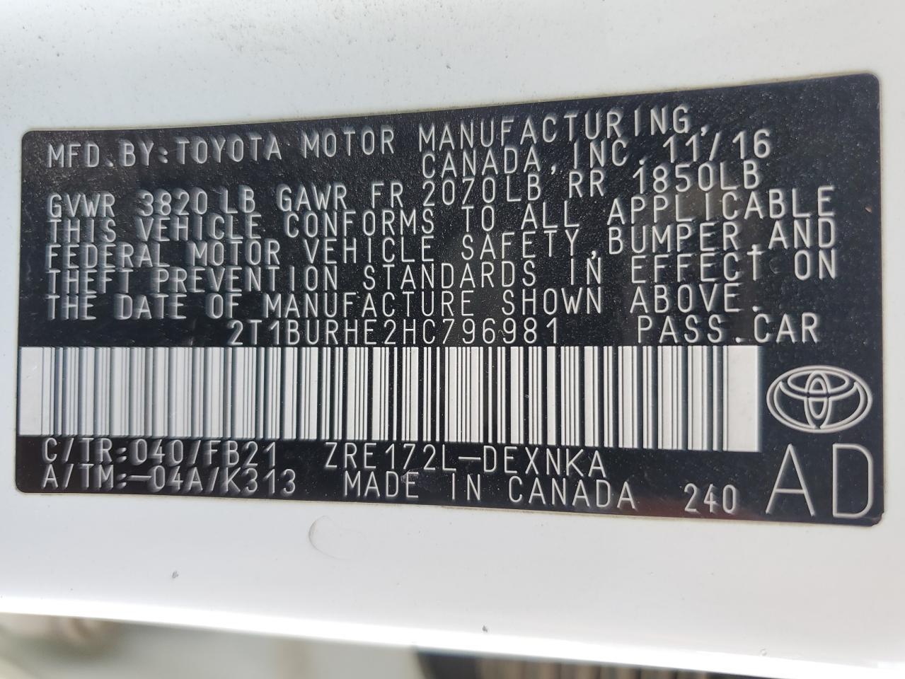2017 TOYOTA COROLLA