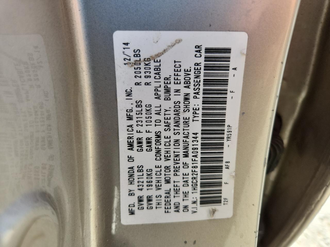 2015 HONDA ACCORD