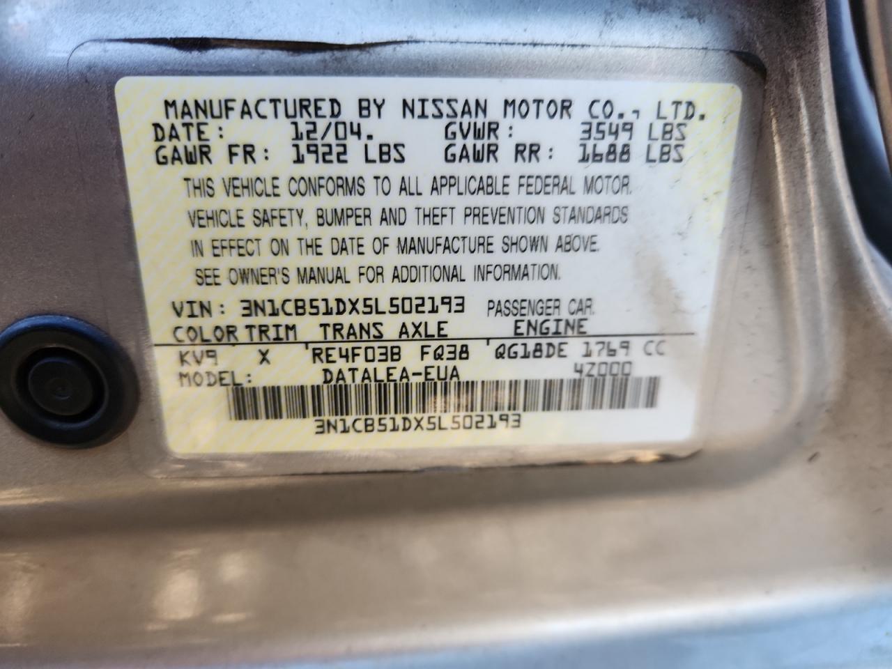 2005 NISSAN SENTRA