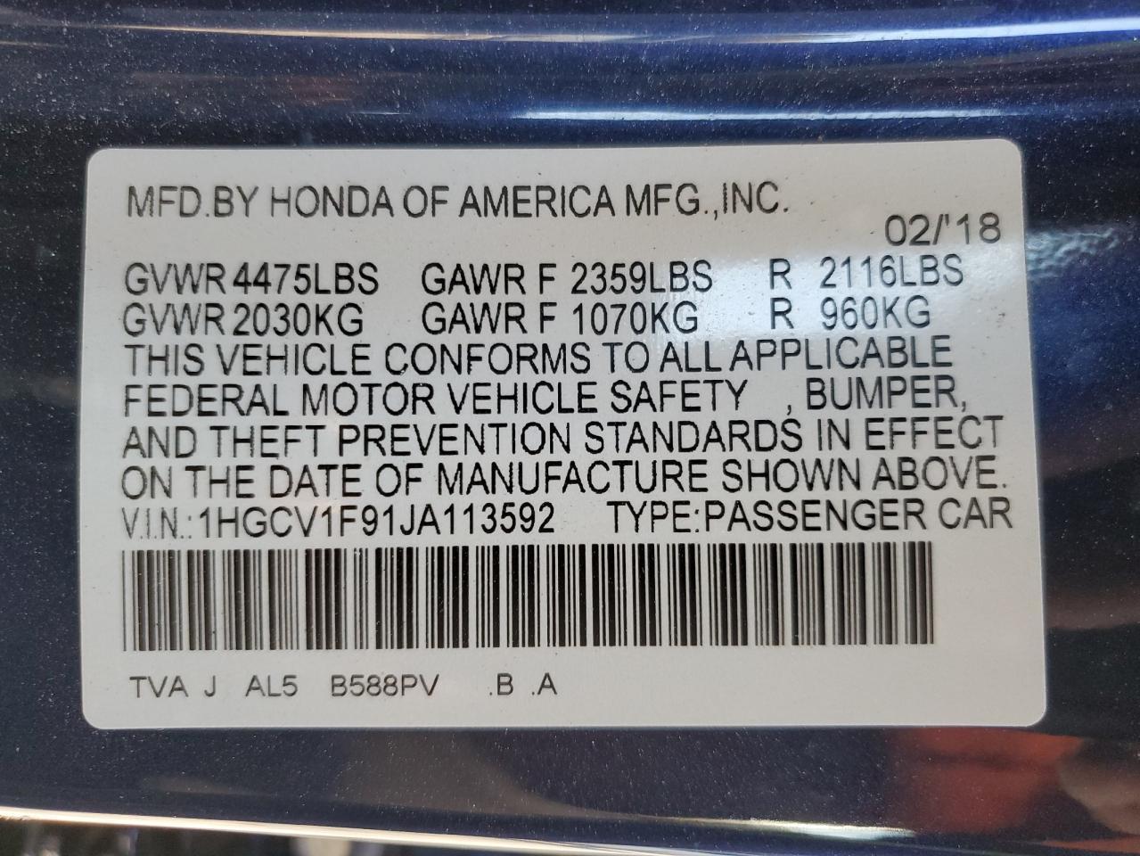 2018 HONDA ACCORD