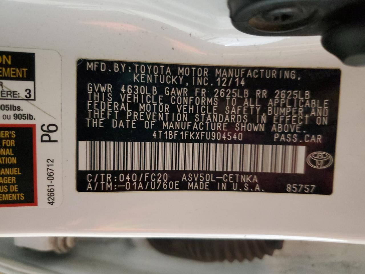 2015 TOYOTA CAMRY