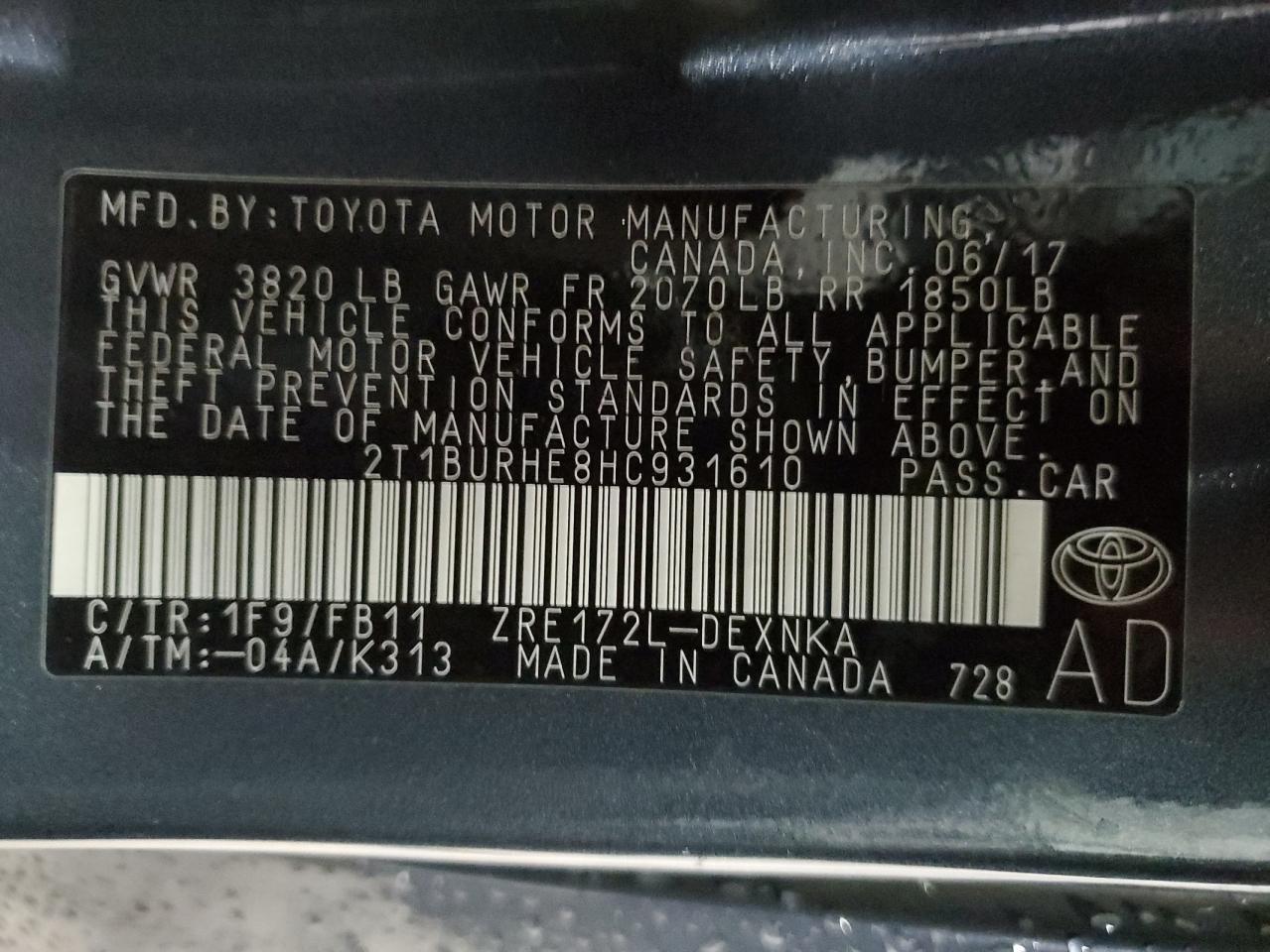 2017 TOYOTA COROLLA
