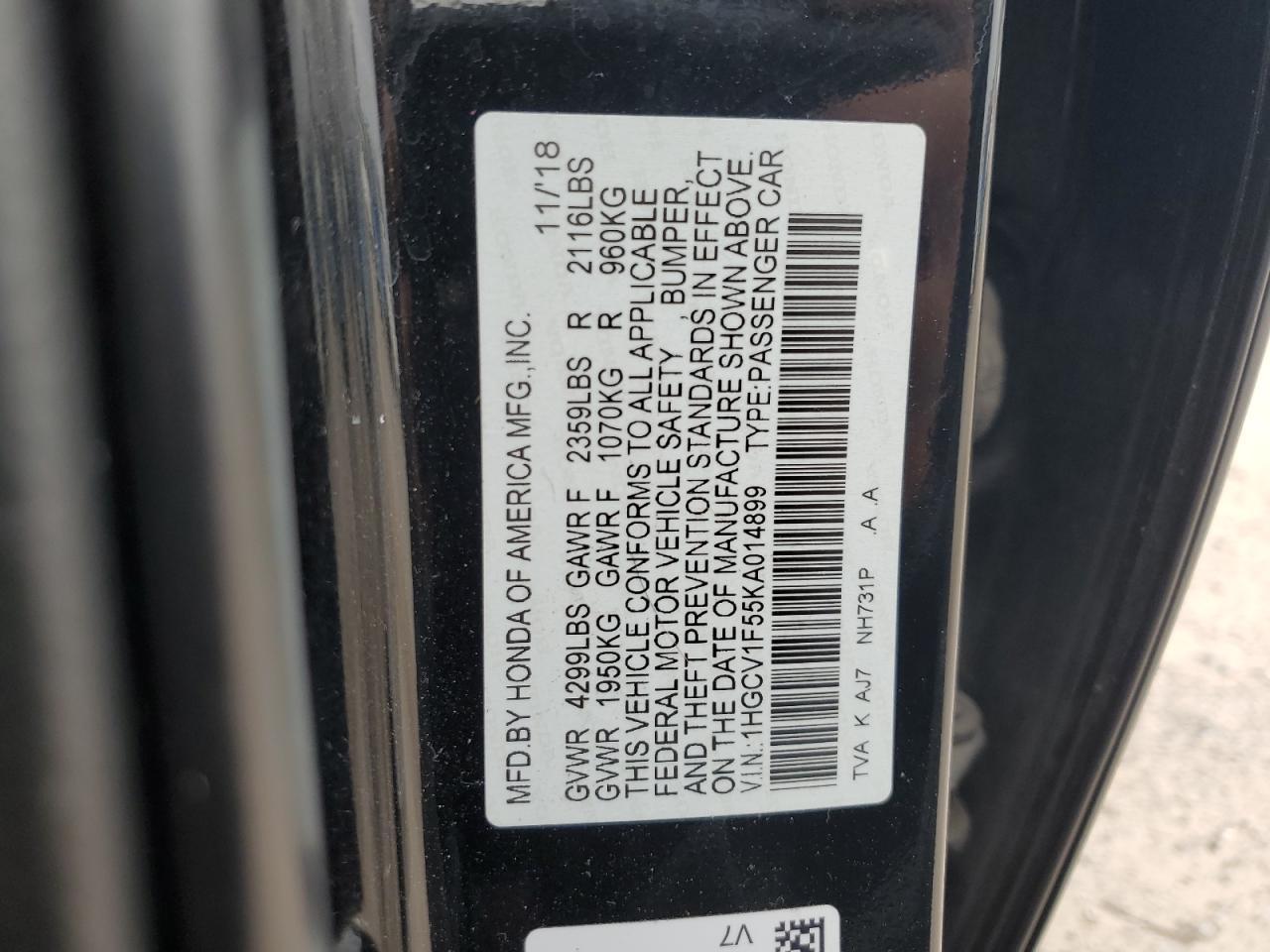 2019 HONDA ACCORD