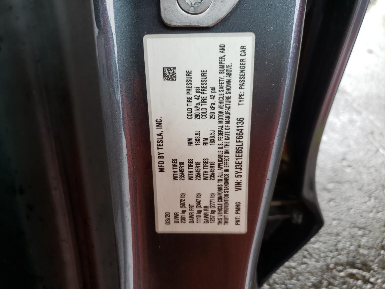 2020 TESLA MODEL 3