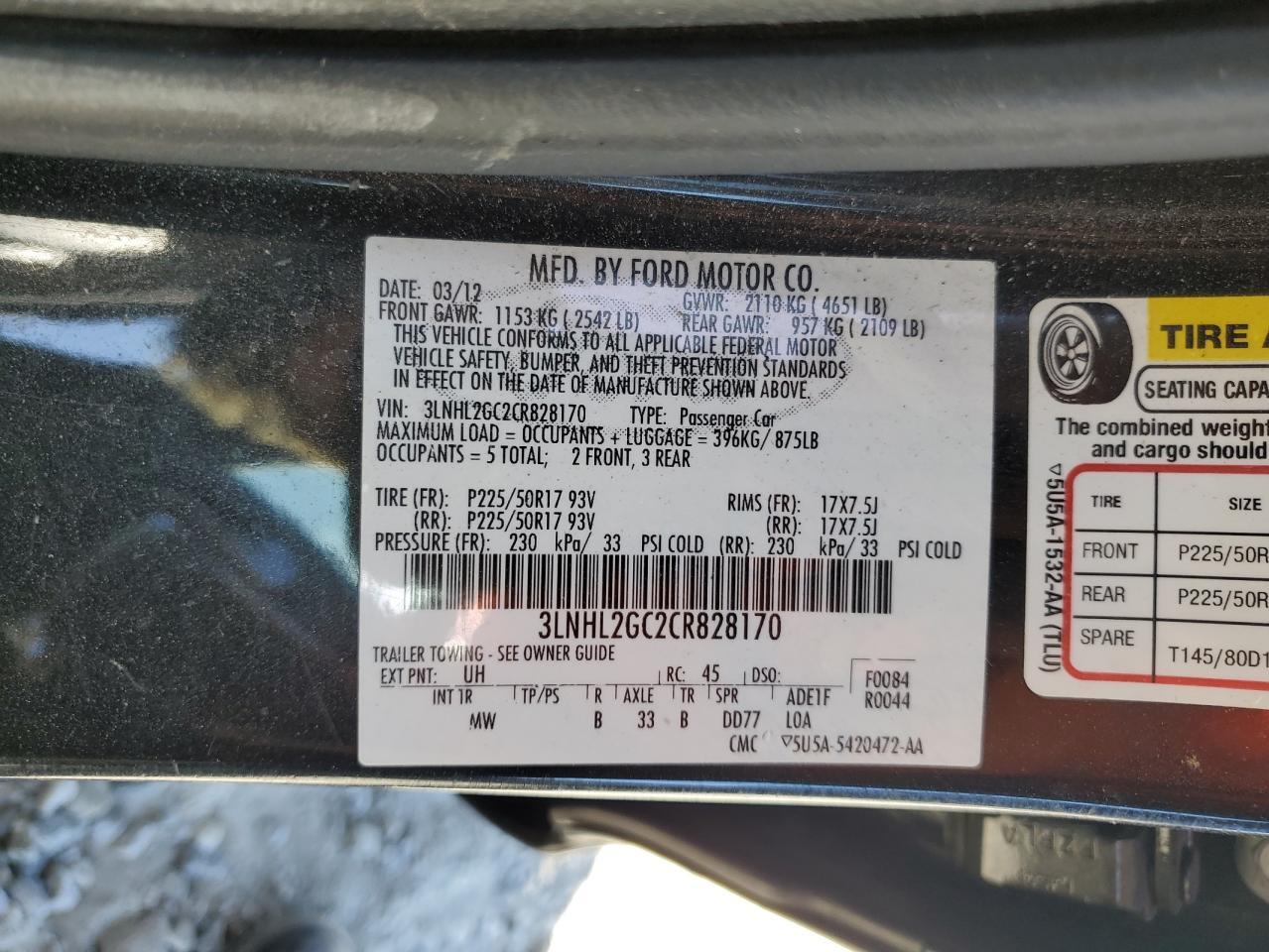 2012 LINCOLN MKZ