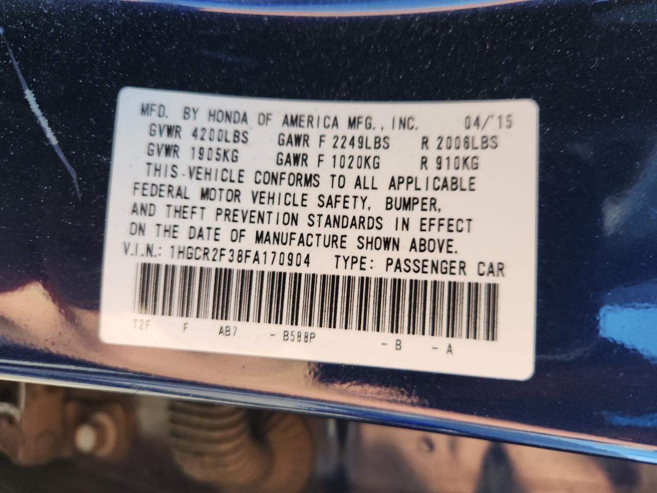 2015 HONDA ACCORD