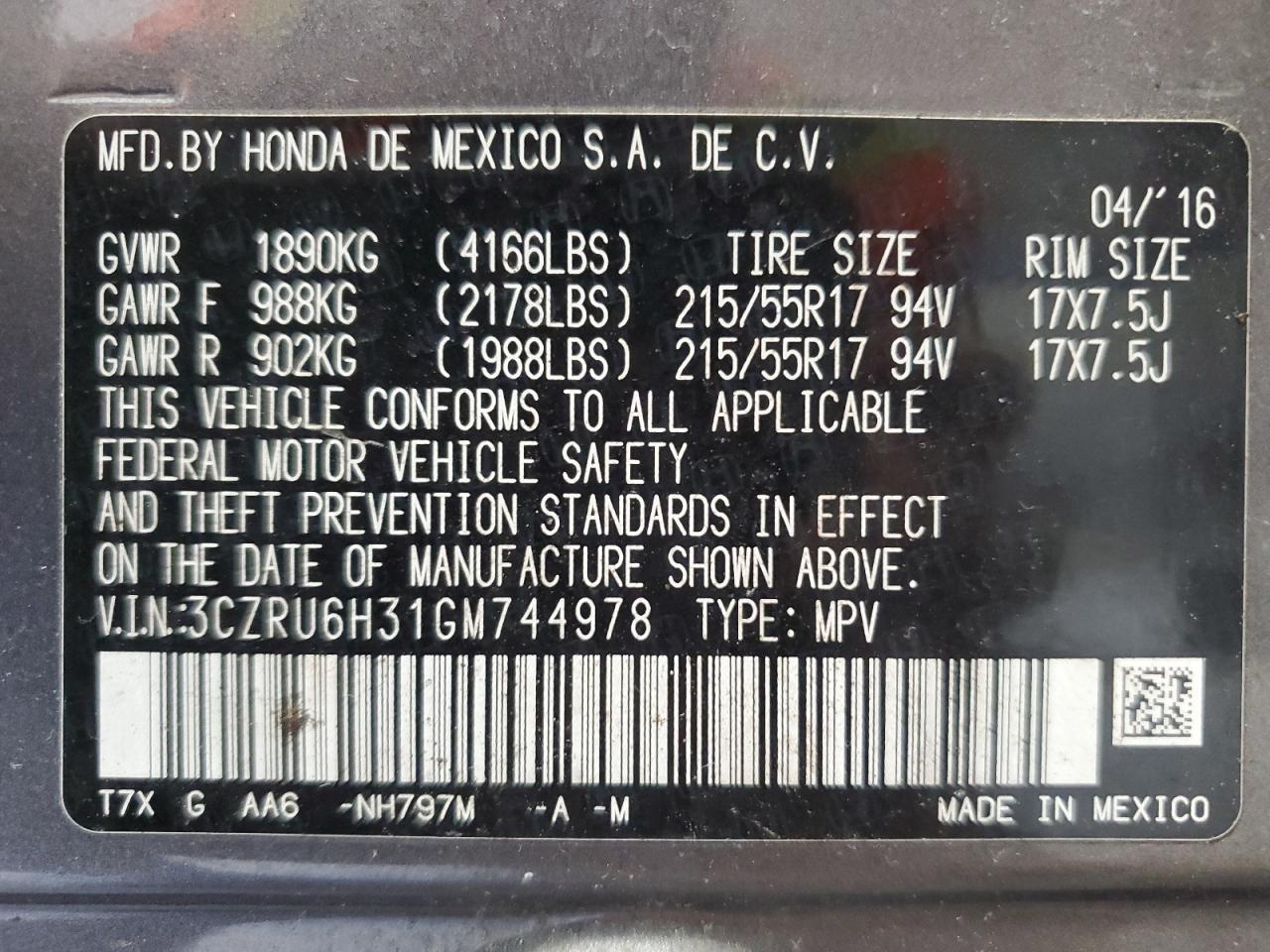 2016 HONDA HR-V