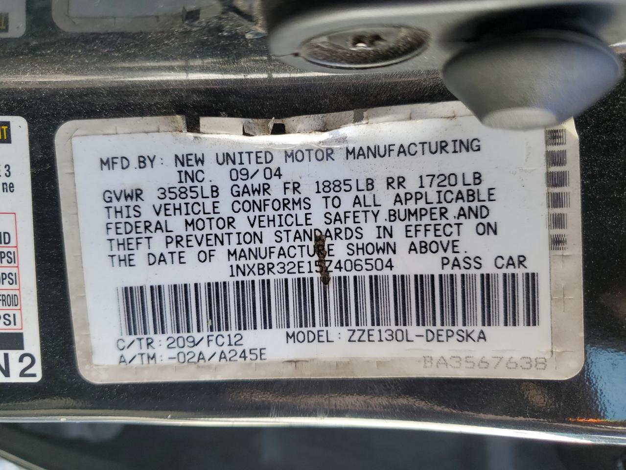 2005 TOYOTA COROLLA
