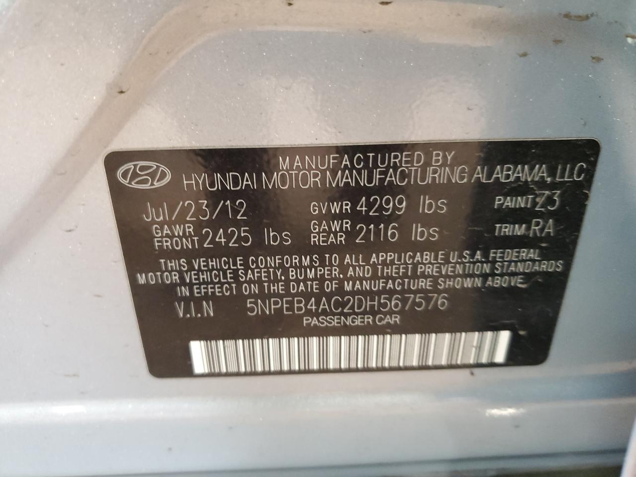 2013 HYUNDAI SONATA