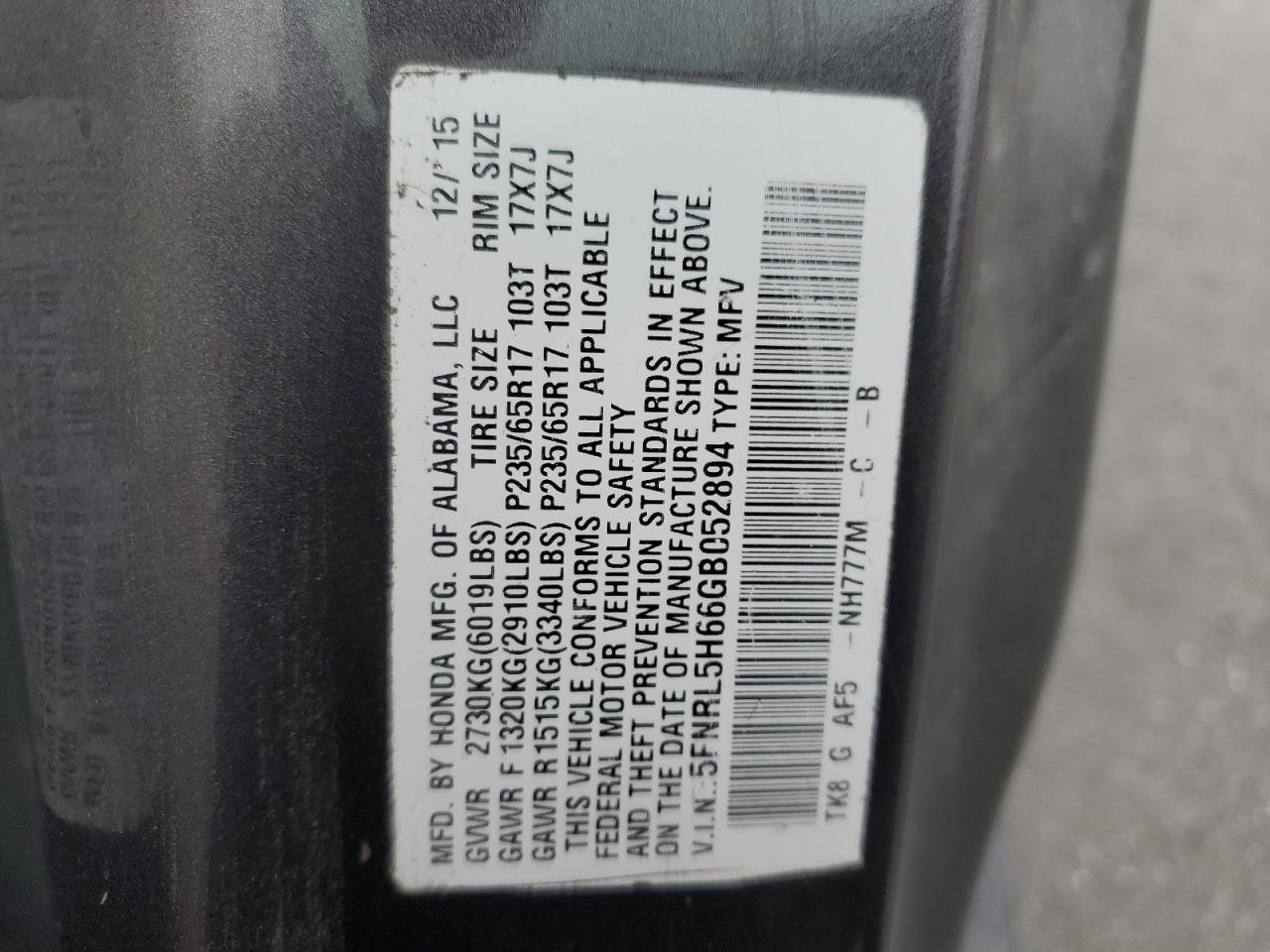 2016 HONDA ODYSSEY