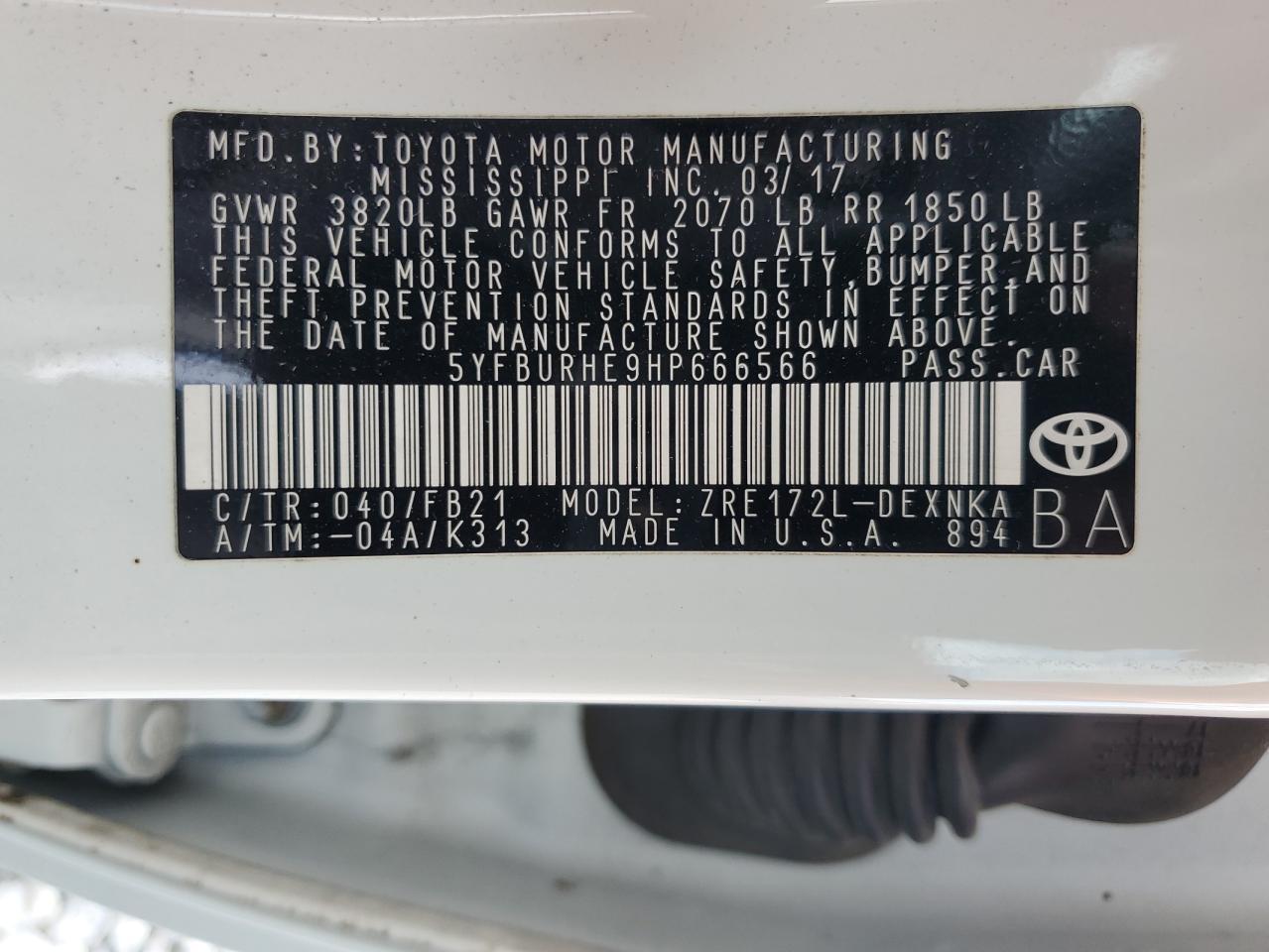 2017 TOYOTA COROLLA