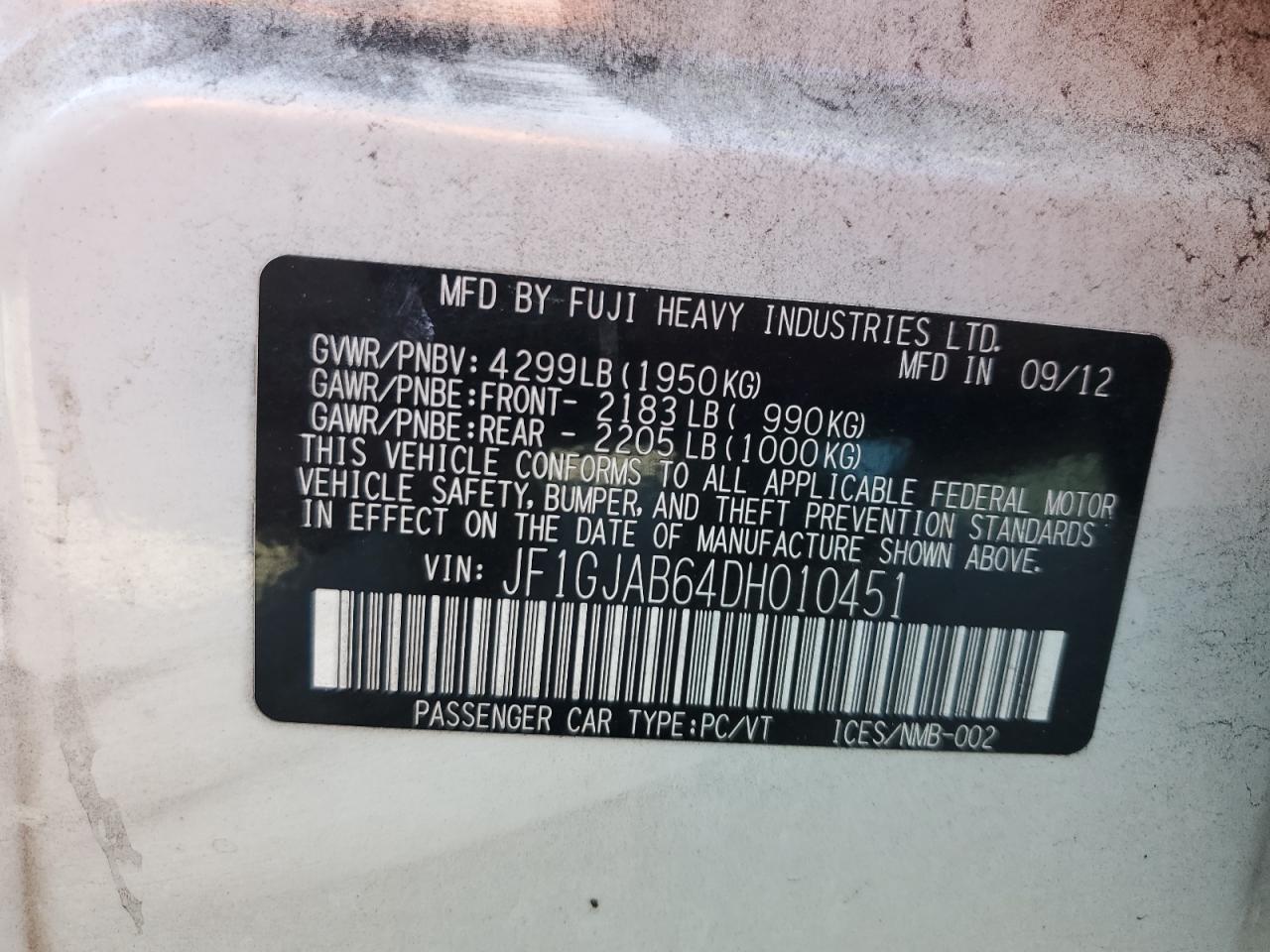 2013 SUBARU IMPREZA