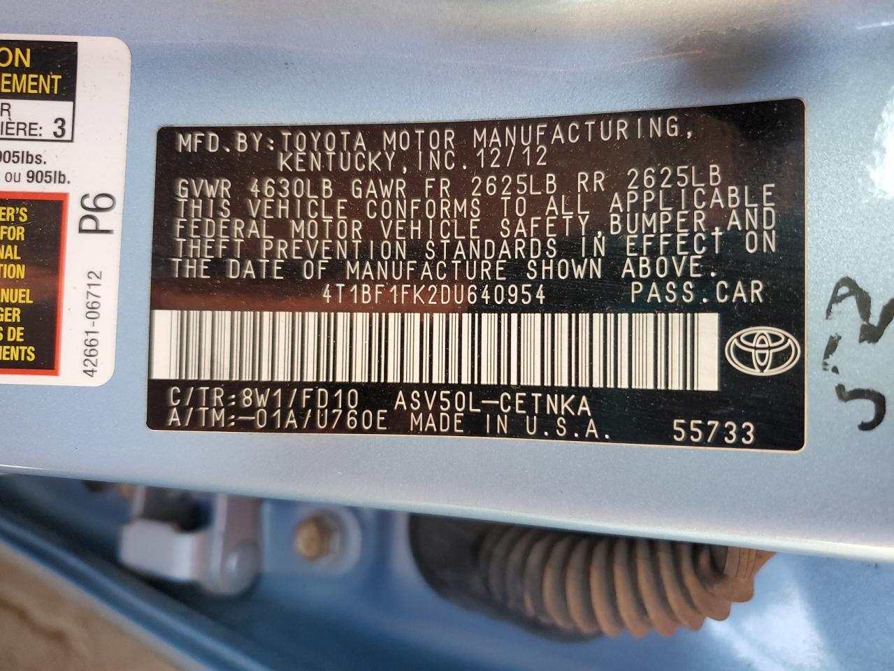 2013 TOYOTA CAMRY