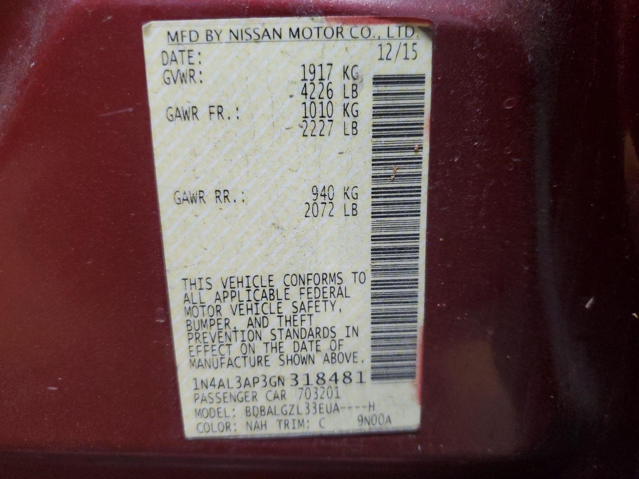 2016 NISSAN ALTIMA