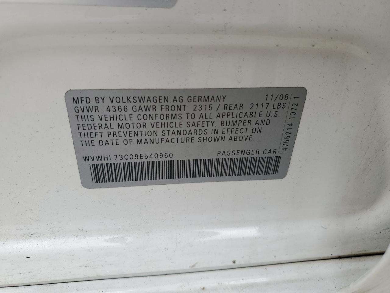 2009 VOLKSWAGEN CC