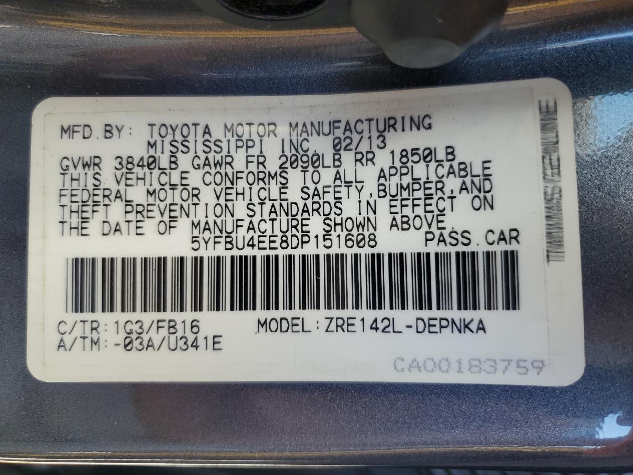 2013 TOYOTA COROLLA