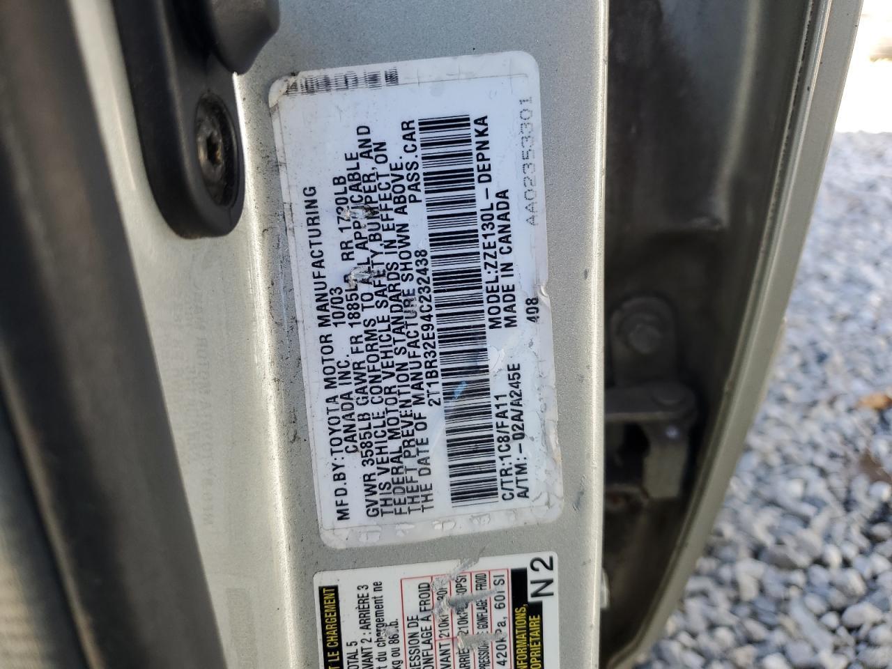 2004 TOYOTA COROLLA