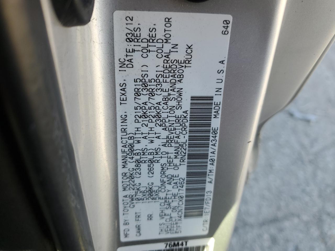 2012 TOYOTA TACOMA