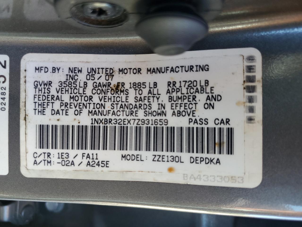 2007 TOYOTA COROLLA