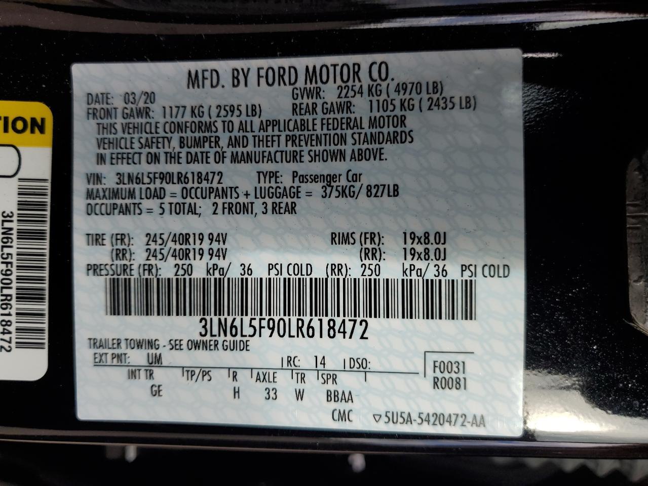 2020 LINCOLN MKZ