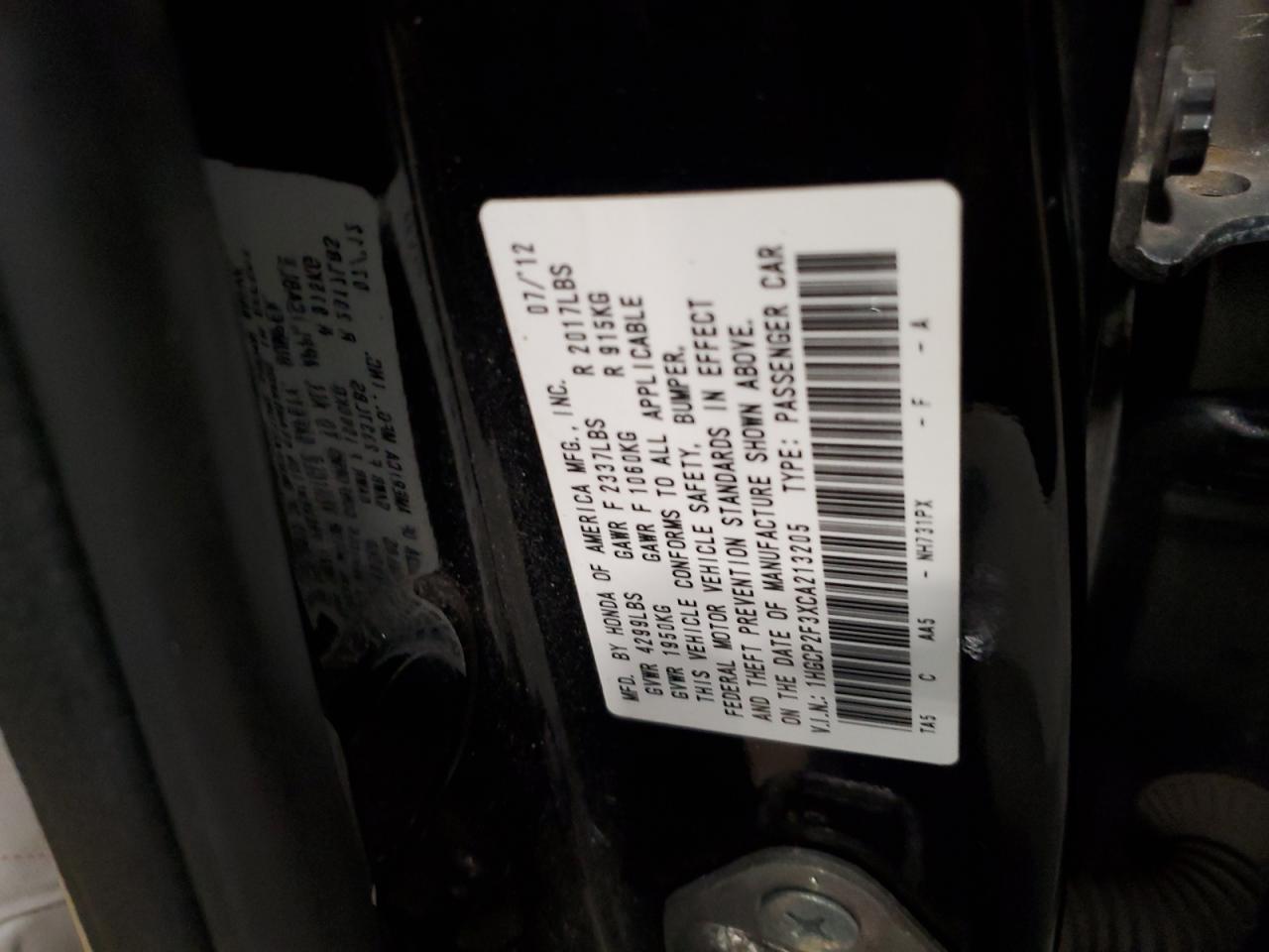 2012 HONDA ACCORD