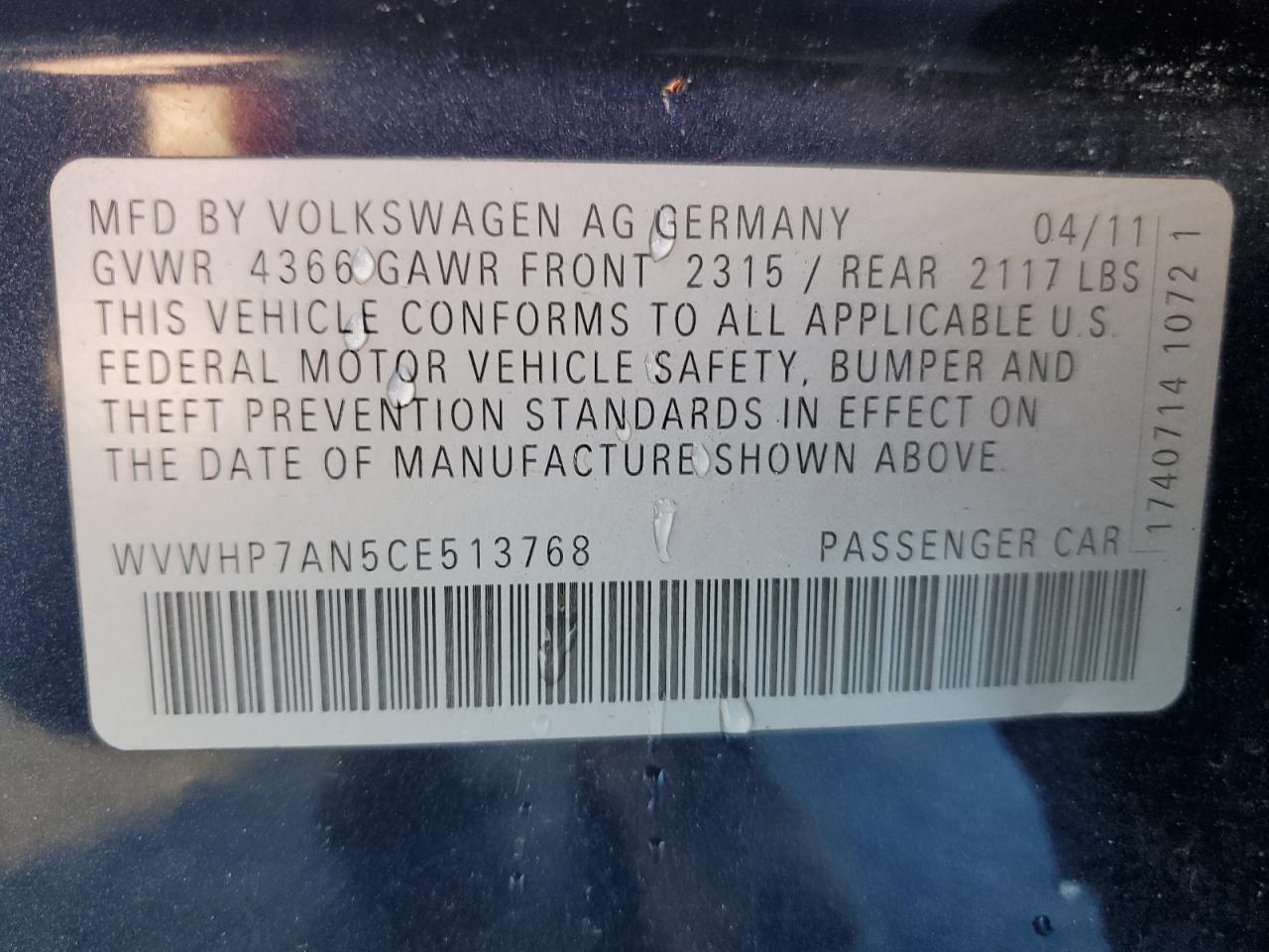 2012 VOLKSWAGEN CC