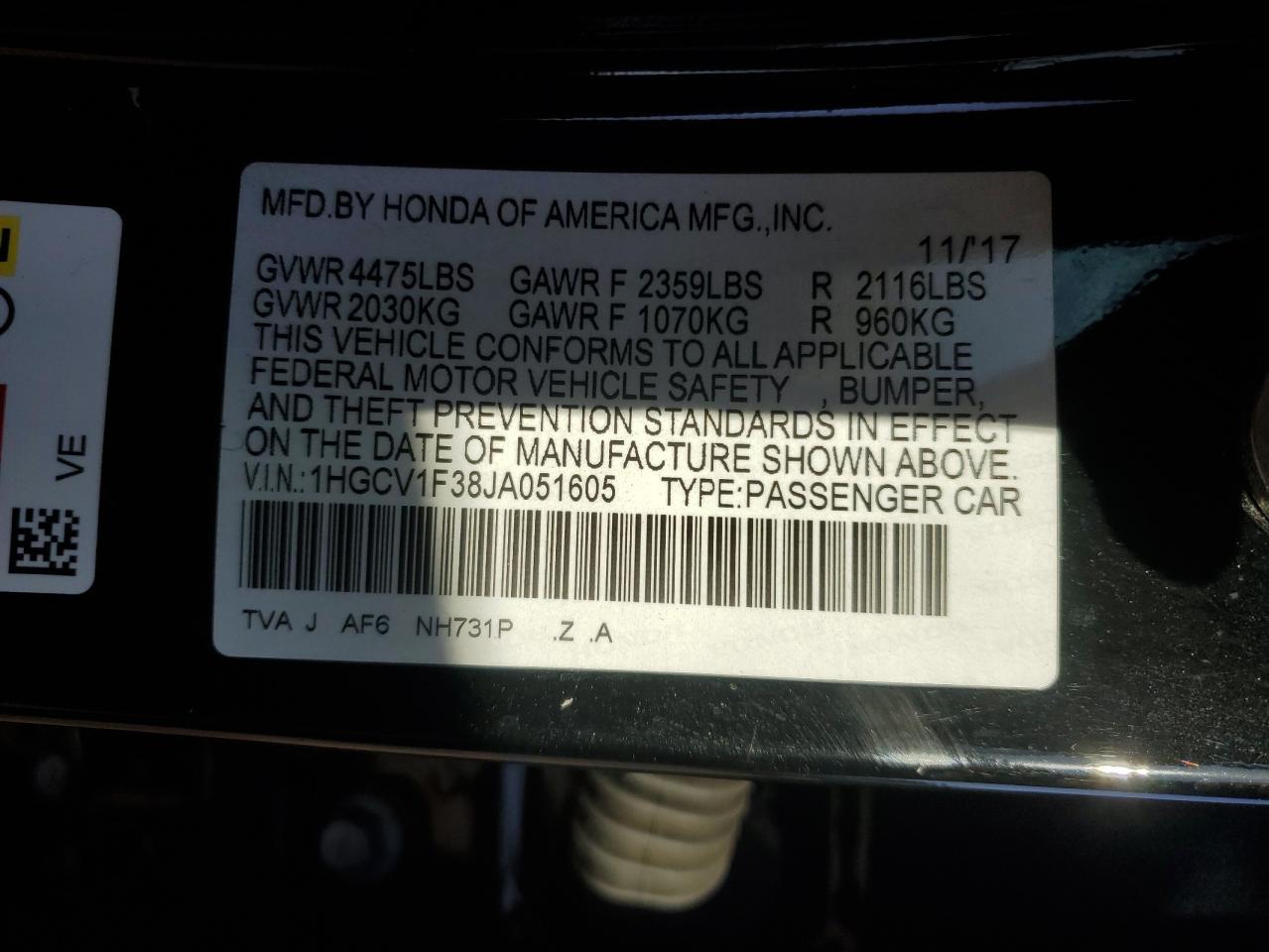 2018 HONDA ACCORD