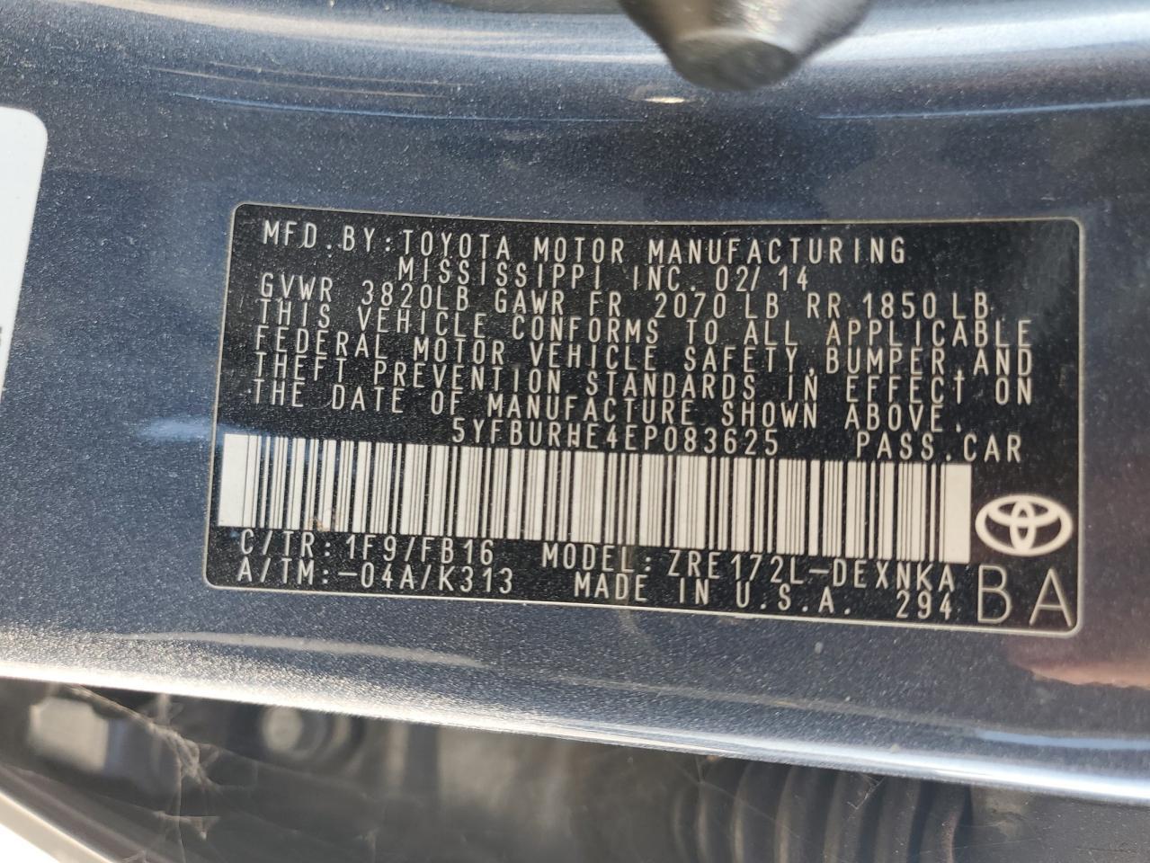 2014 TOYOTA COROLLA