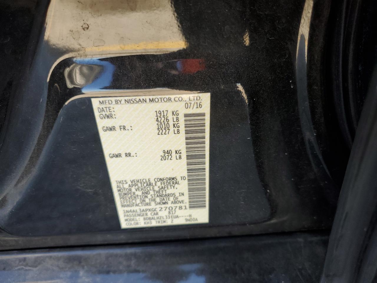 2016 NISSAN ALTIMA