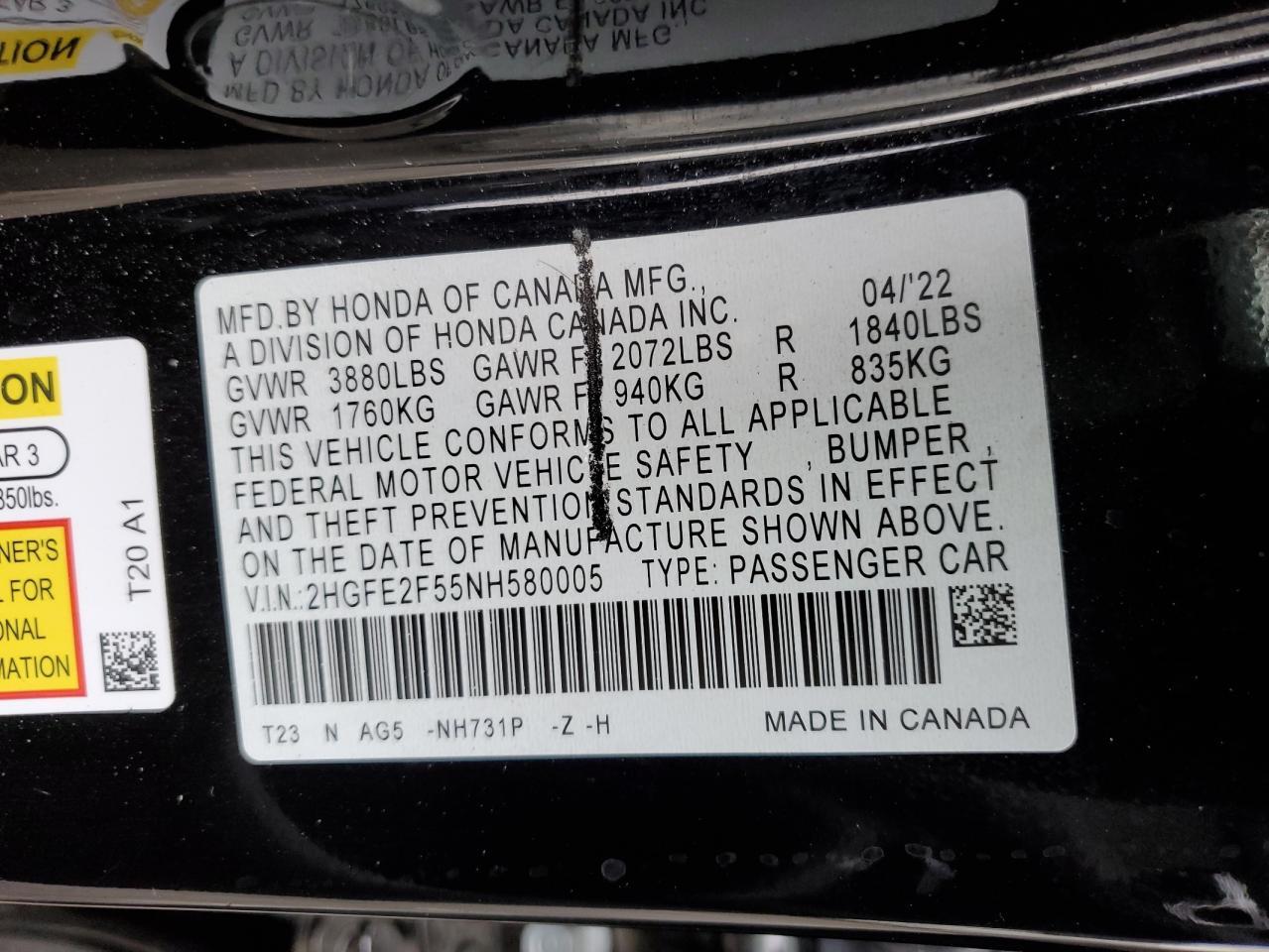 2022 HONDA CIVIC