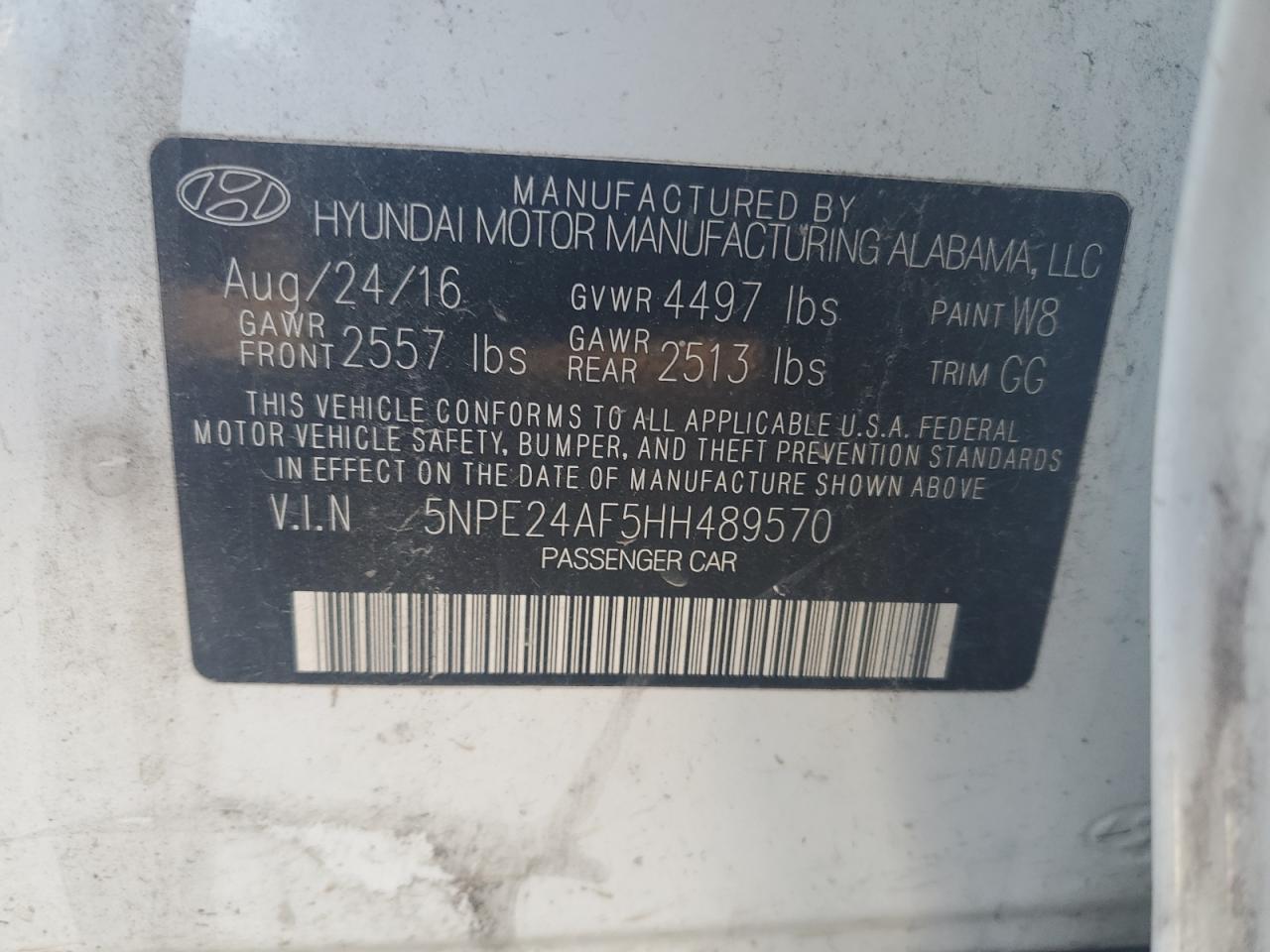 2017 HYUNDAI SONATA