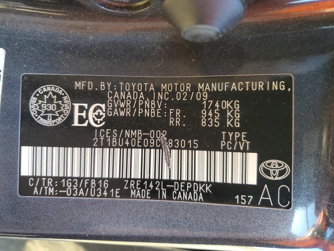 2009 TOYOTA COROLLA