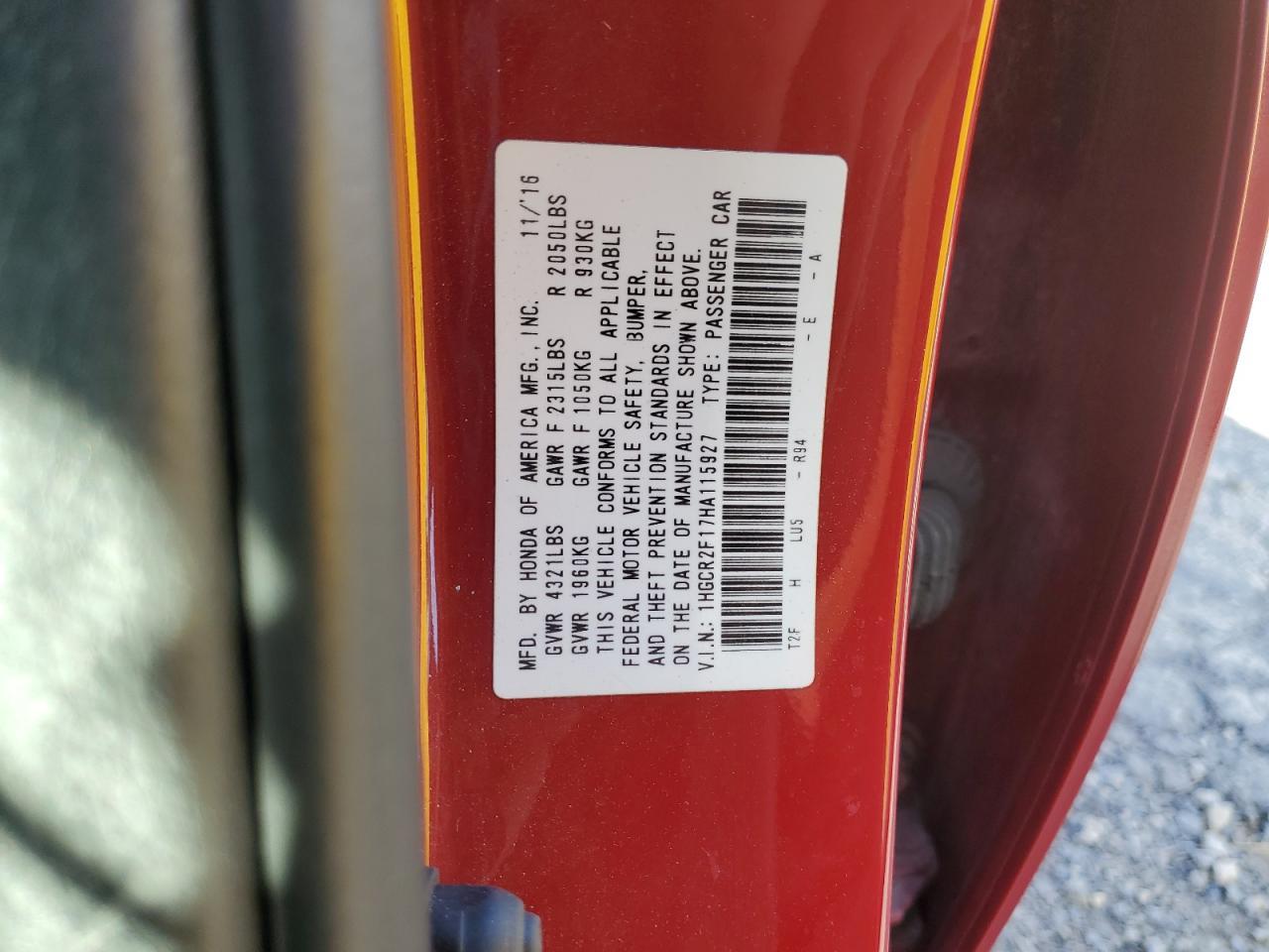 2017 HONDA ACCORD