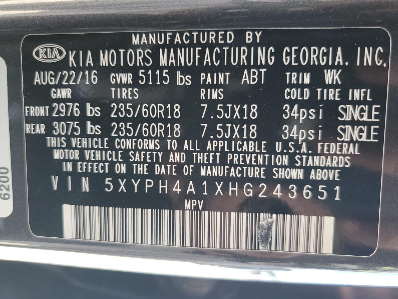 2017 KIA SORENTO
