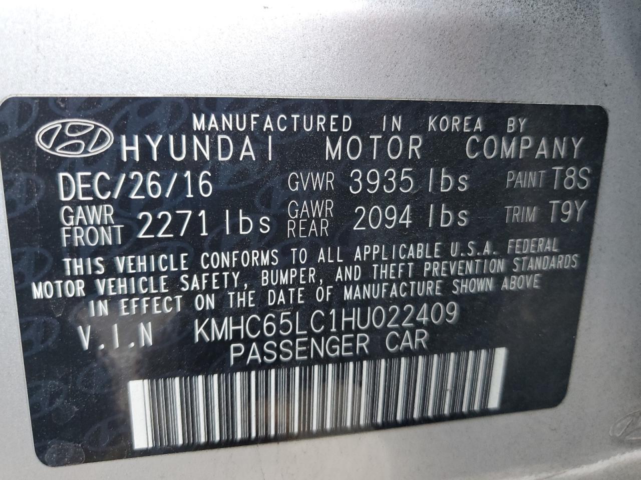 2017 HYUNDAI Ioniq