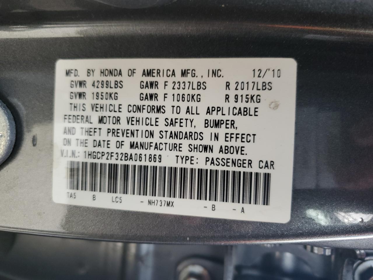 2011 HONDA ACCORD