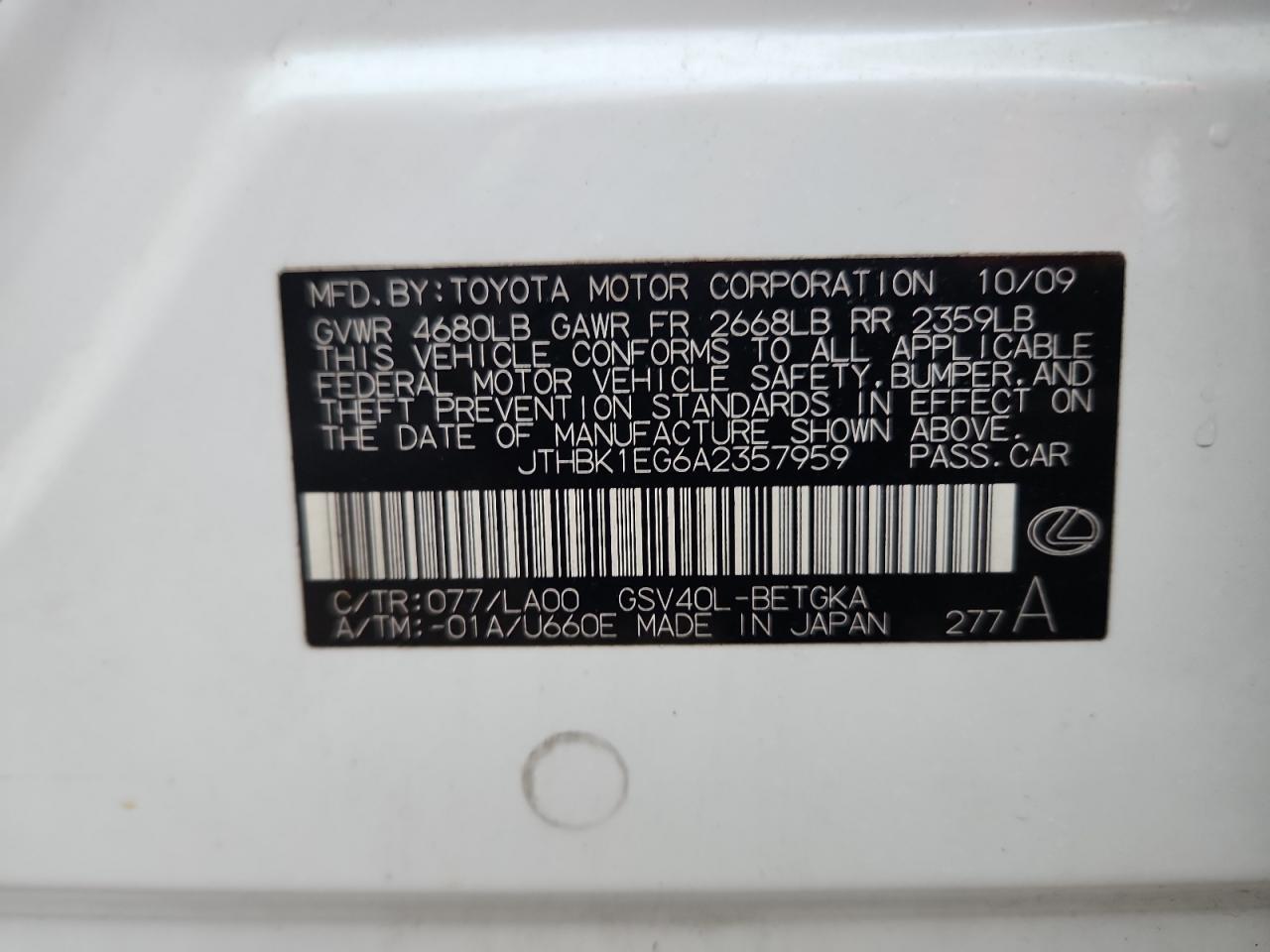 2010 LEXUS ES 350