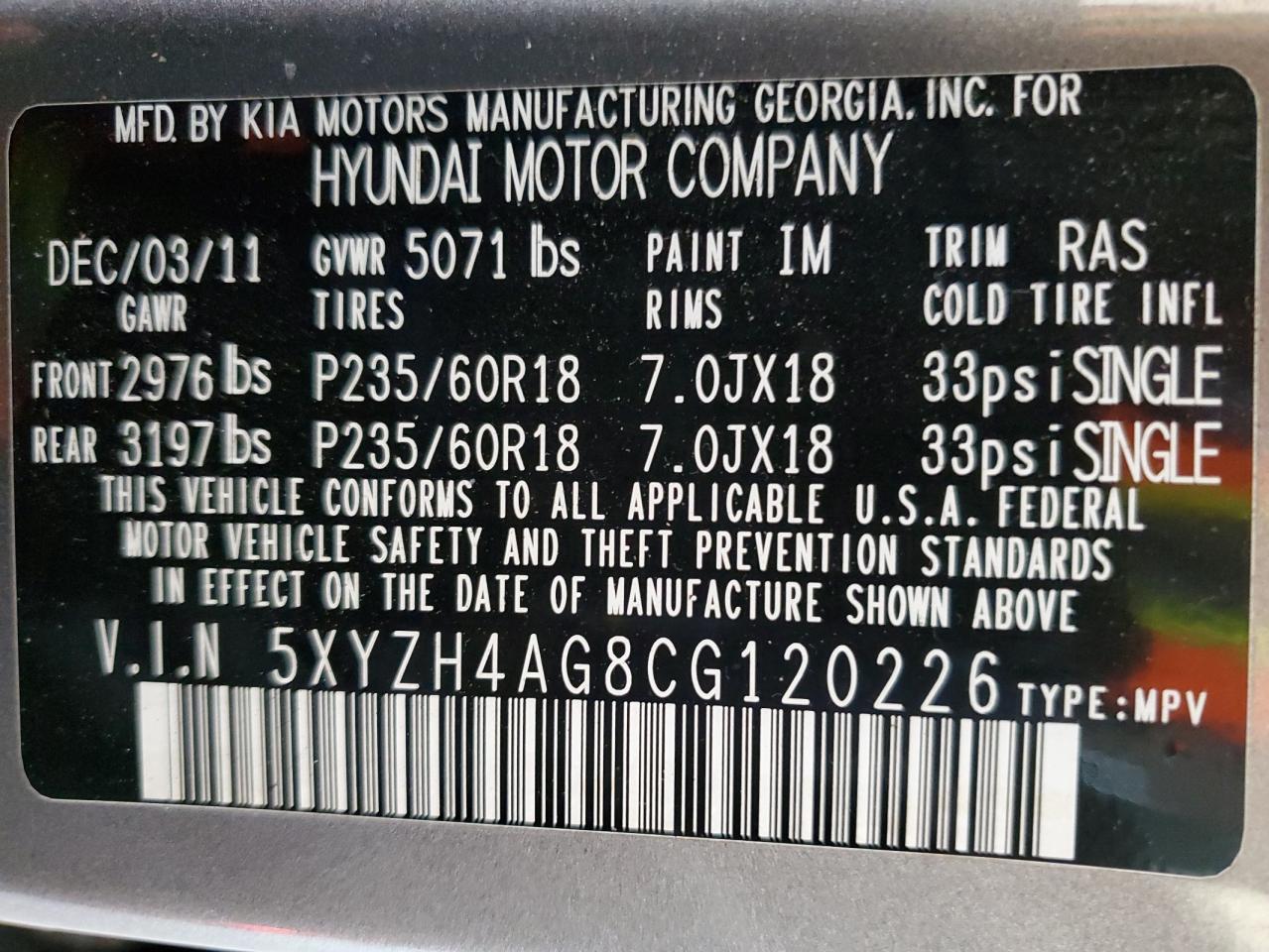 2012 HYUNDAI SANTA FE