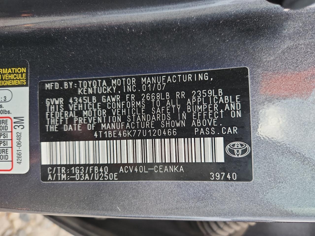 2007 TOYOTA CAMRY