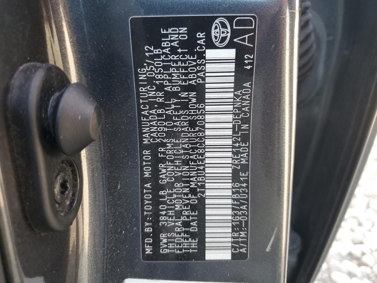 2012 TOYOTA COROLLA