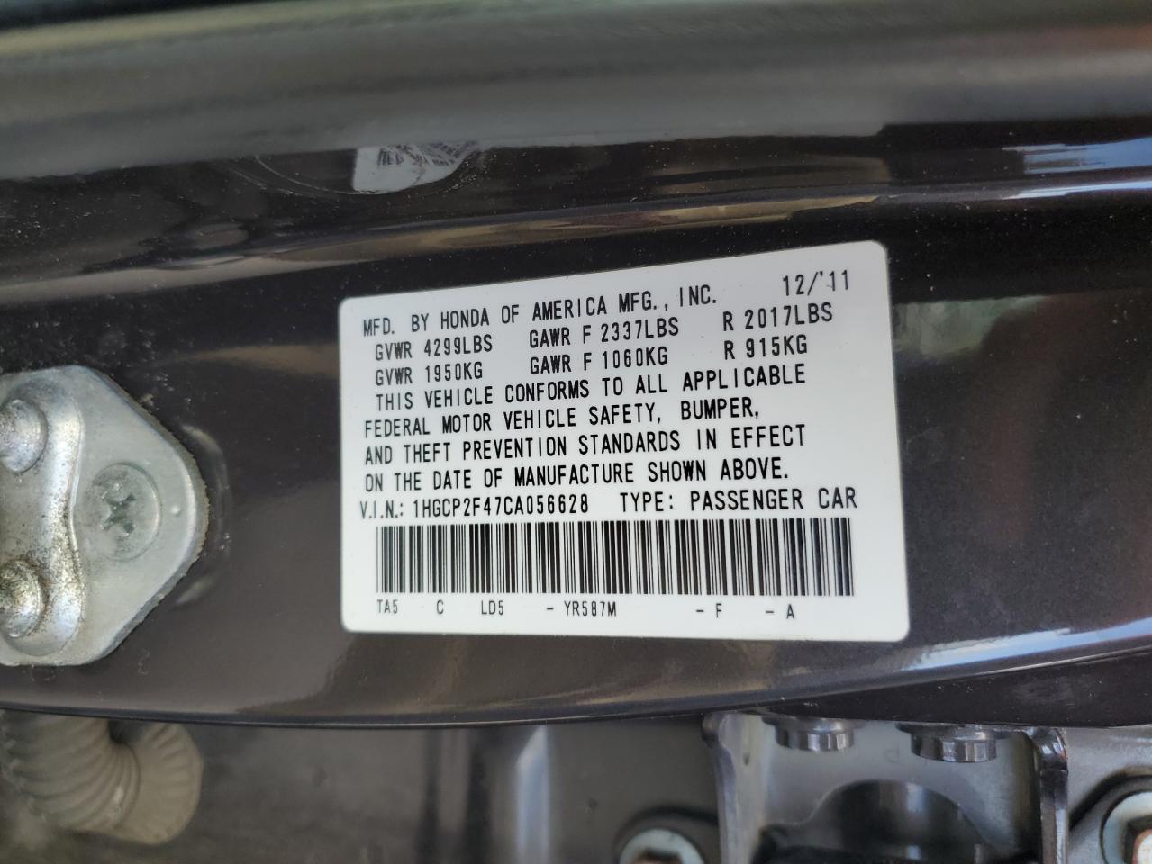 2012 HONDA ACCORD