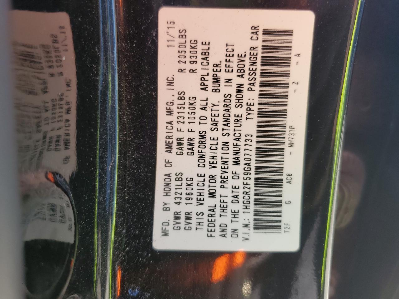 2016 HONDA ACCORD