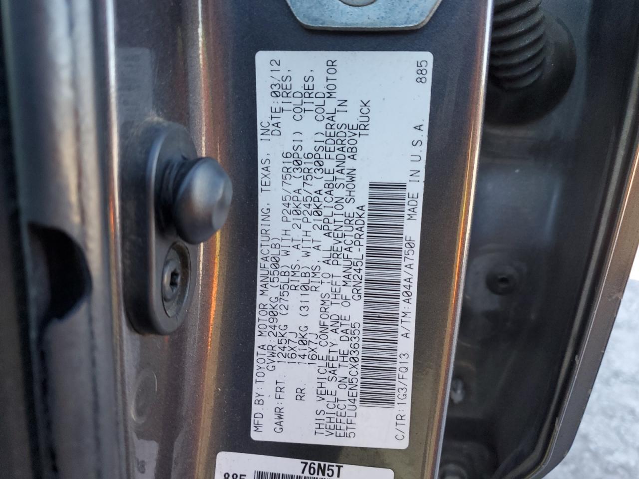 2012 TOYOTA TACOMA