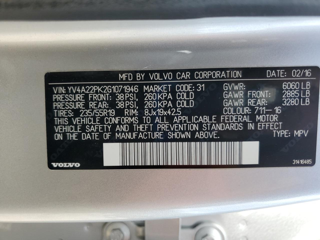 2016 VOLVO XC90