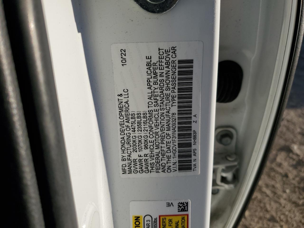 2022 HONDA ACCORD
