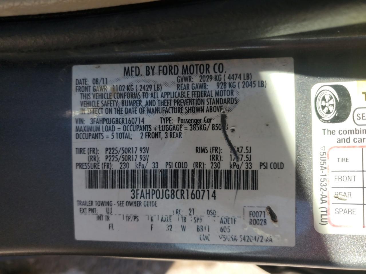 2012 FORD FUSION